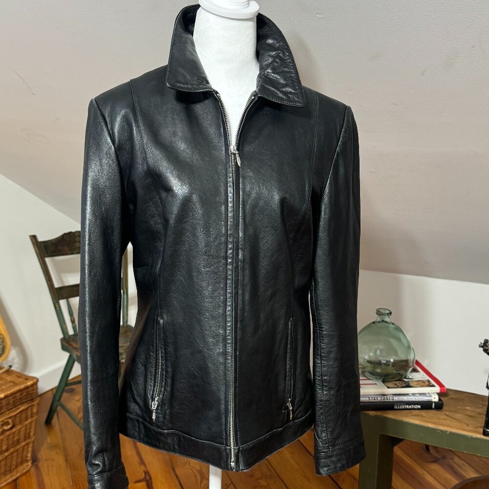 Wilsons Leather Black Leather Zip-Front Jacket